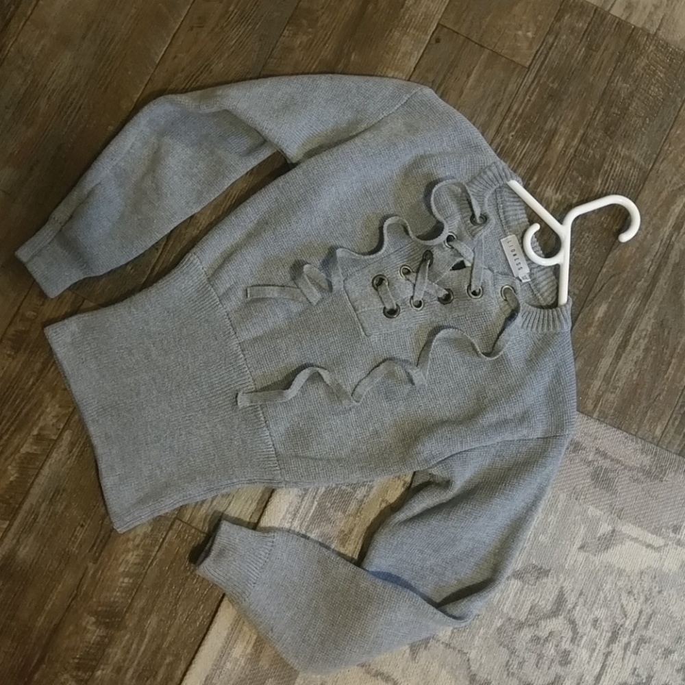 Sweater grey top shirt lace up